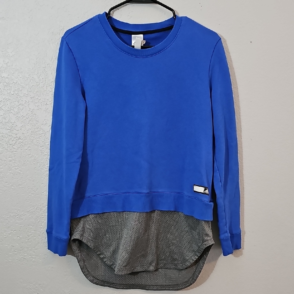 Adidas Royal Blue Sweatshirt W/Gray Mesh Underlayer Womens Small